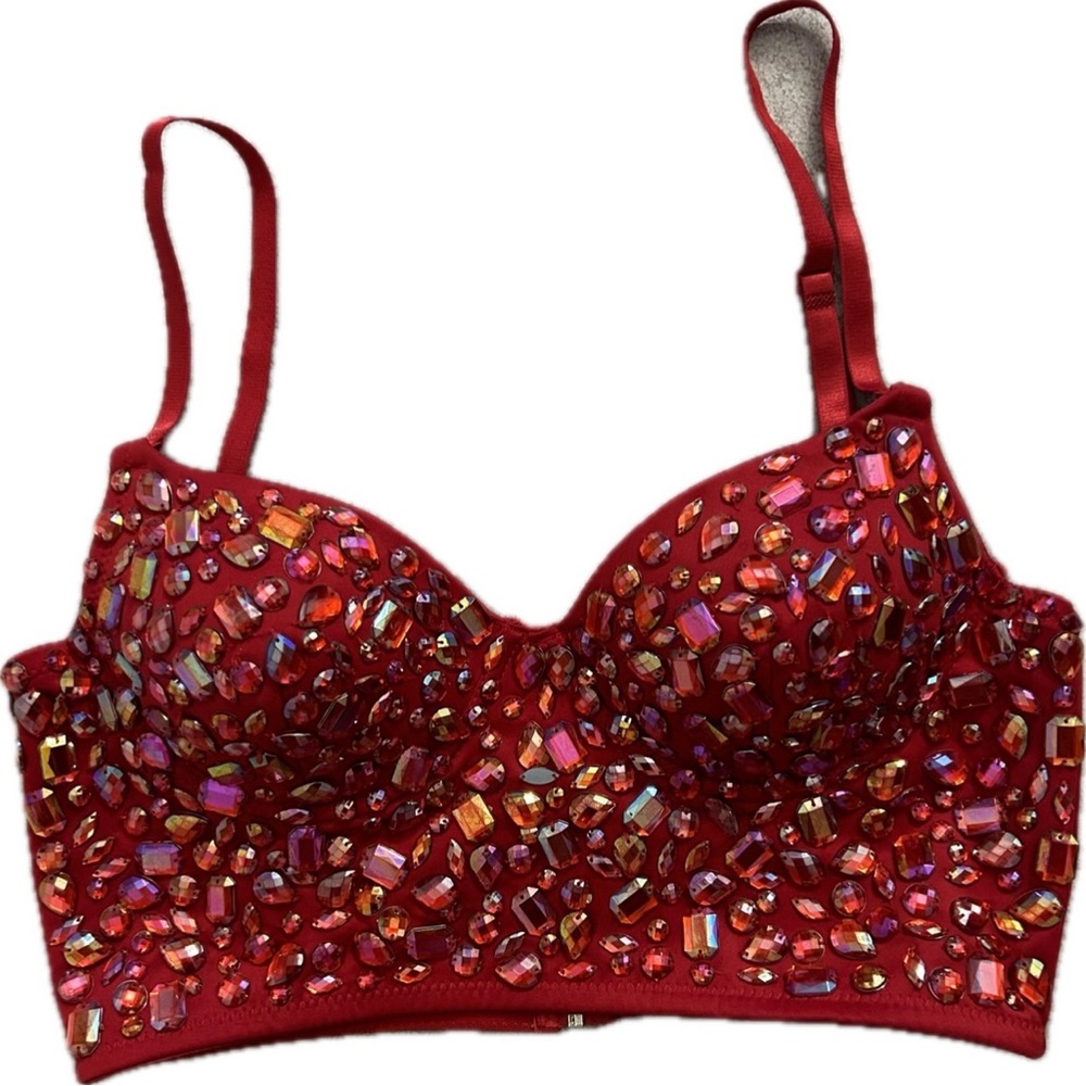 Say What Red Dazzling Jeweled Bustier Bra Top